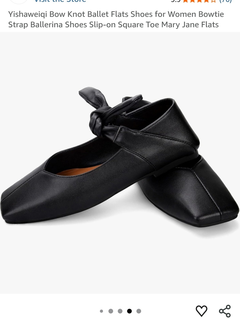 Bow Knot Square-Toe Ballet Flats for Women - Black Faux Leather